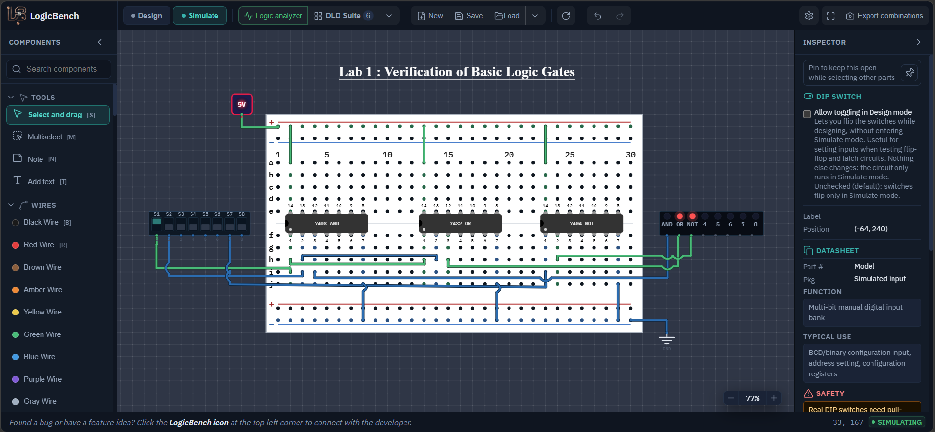 Basic Logic Gates Lab: 7408, 7432, 7404 Wiring — LogicBench
